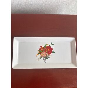 Grove Collaborative Pomegranate Ceramic Rectangular Tray White Floral Soap Dish